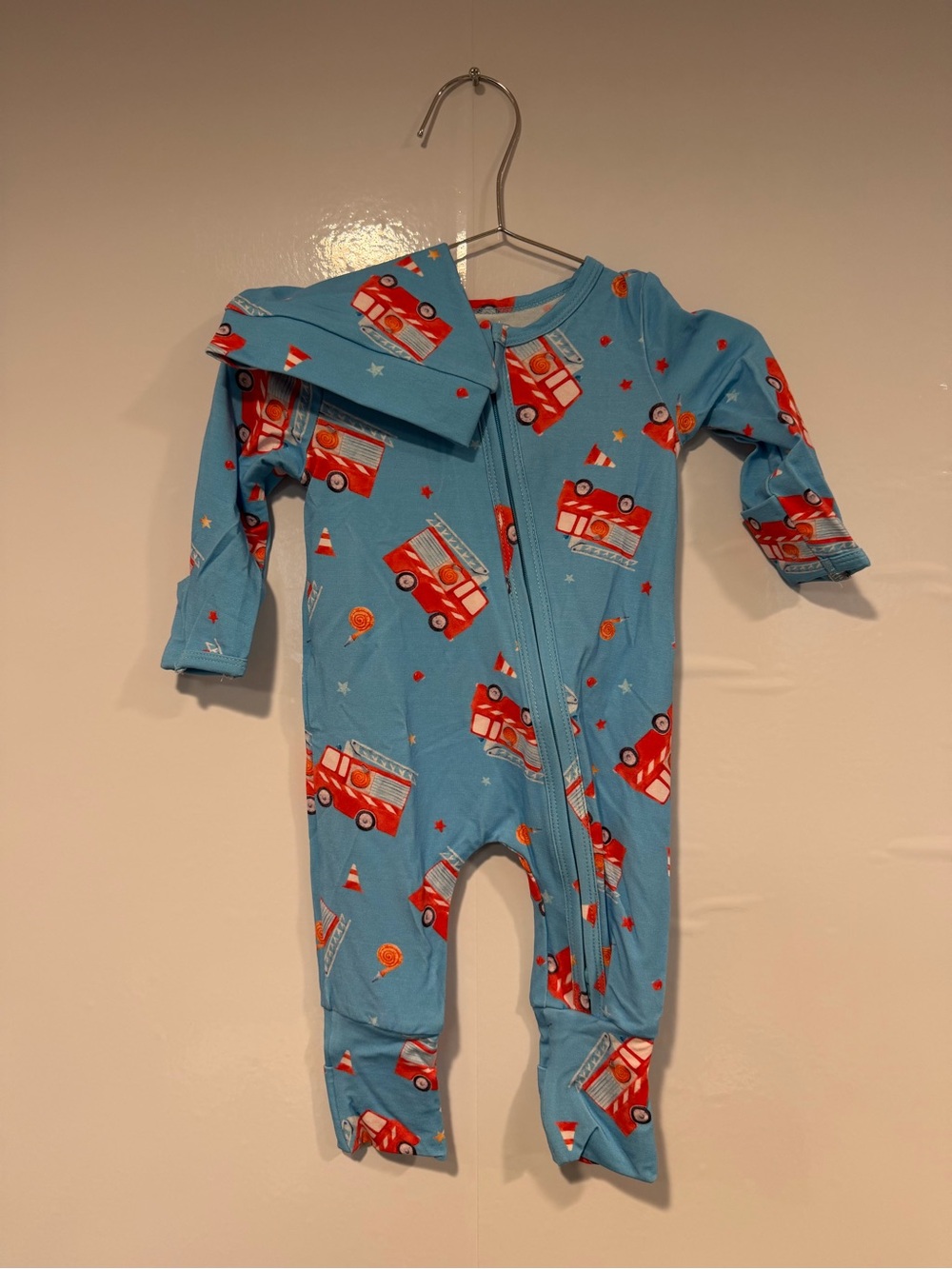 Blue Fire Truck Zip-Front Kids One-Piece Charlie’s Project bamboo NWT
